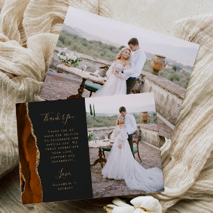 Foto Verbranntes Orange Achat Gold Schrift Hochzei Dankeskarte