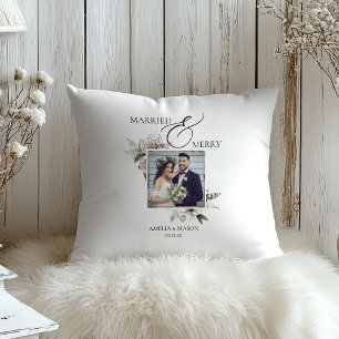 Foto Verheiratet & Merry Floral Wasserfarbe Weihna Kissen