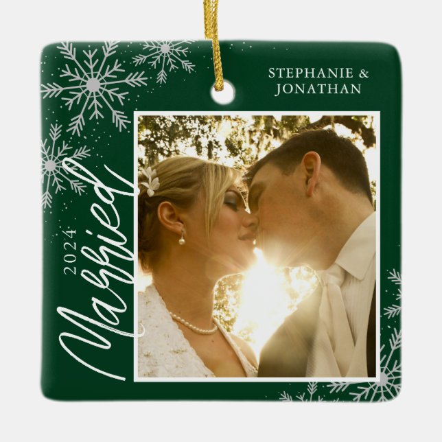 Foto Verheirateter Schneeflocken Keramikornament (Vorderseite)