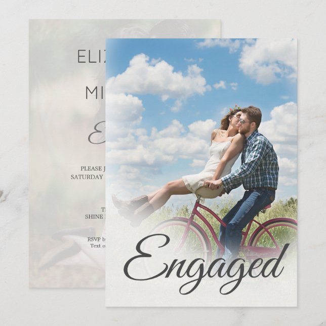 Foto Verlobung Elegante Einfache moderne Schrift Einladung (Vorne/Hinten)