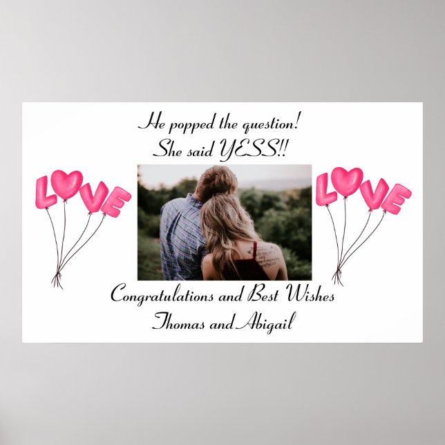 Foto Verlobung Poster Rosa Liebe Balloons (Vorne)