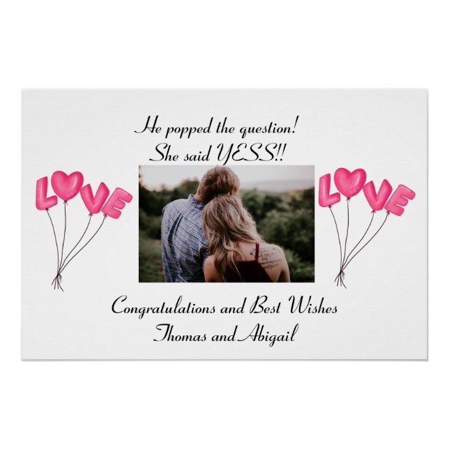 Foto Verlobung Rosa Liebe Balloons Poster (Vorderseite)