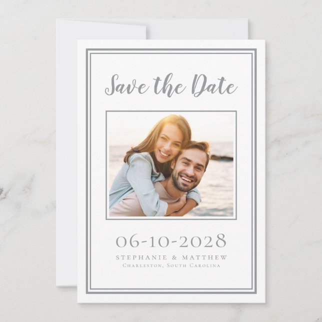 Foto Verlobung Wedding Simple Gray White Save The Date (Vorderseite)