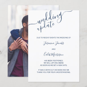 Foto-Verschiebungskarte Blaue Schrift Hochzeitsupd Einladung