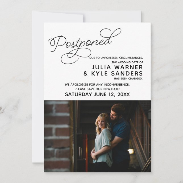 Foto vertagt Hochzeitsankündigung Einladung (Vorderseite)