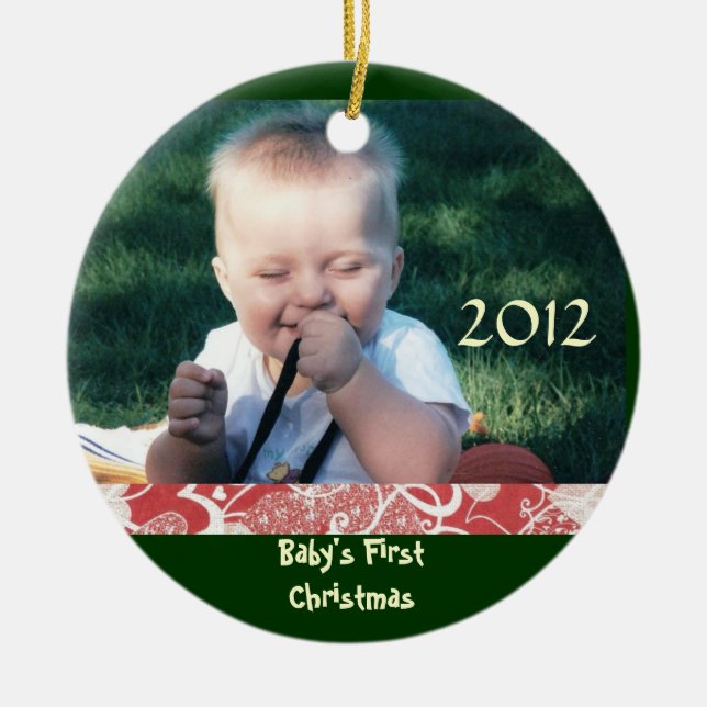 Foto-Verzierung des Babys erste Weihnachts Keramik Ornament (Vorne)