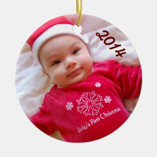 Foto-Verzierung des Babys erste Weihnachts Keramikornament (Vorne)
