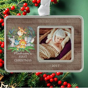 Foto-Verzierung des Dschungel-Mädchen-Babys 1. Rahmen-Ornament Silber