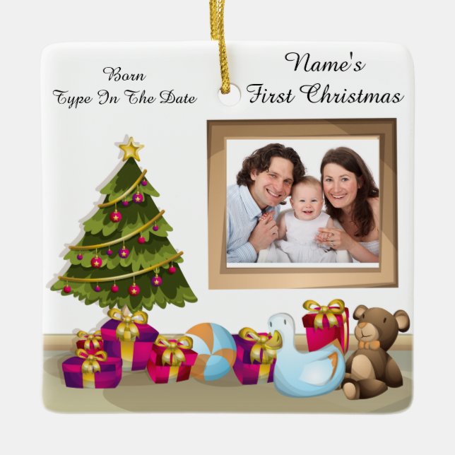 Foto-Verzierung des personalisierten Babys erste Keramikornament (Vorderseite)