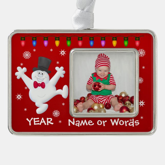 Foto-Verzierung des personalisierten Babys erste Rahmen-Ornament Silber (Vorderseite)