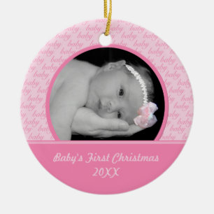 Foto-Verzierung des rosa Babys erste Weihnachts Keramik Ornament