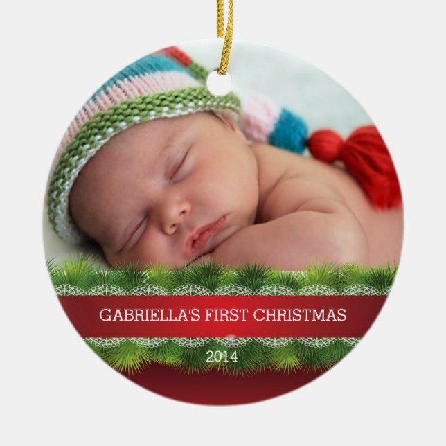 Foto-Verzierung des schönen Babys erste Weihnachts Keramikornament (Vorne)