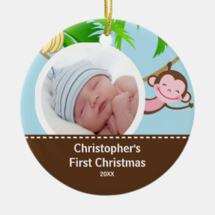 Foto-Verzierungs-Affe des Babys erster Weihnachts Keramikornament
