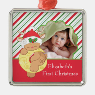 Foto-Verzierungs-Ren des Babys erstes Weihnachts Ornament Aus Metall