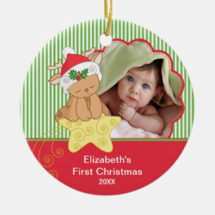 Foto-Verzierungs-Rotwild des Babys erste Keramik Ornament