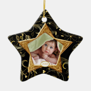 Foto-Verzierungs-Stern-Schwarzes des Babys erstes Keramikornament