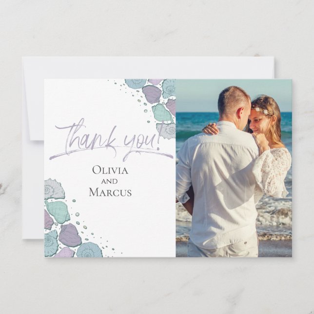 Foto Vielen Dank | Seashells Dusty Blue Lilac Dankeskarte (Vorderseite)