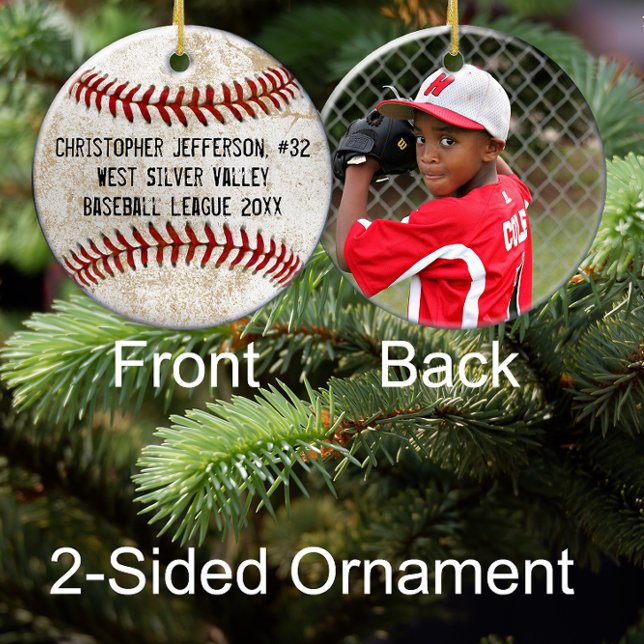 Foto Vintag Baseball Doppelkidjachten Keramik Ornament (custom photo baseball sports double sided ornament)