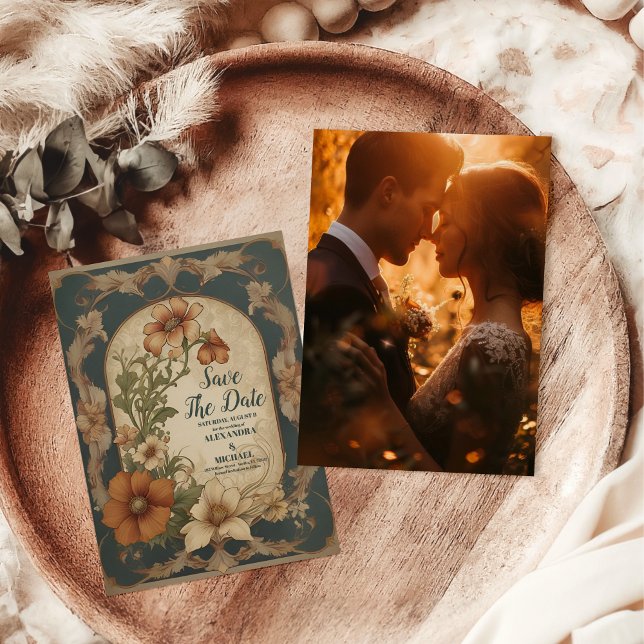 Foto Vintag Bougainvillea Jugendstil-Hochzeit Save The Date (Von Creator hochgeladen)