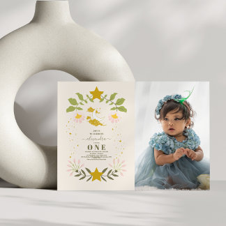 Foto Vintag Celestial Botanischer 1. Geburtstag Einladung