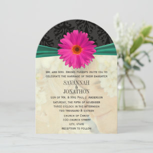 Foto Vintag Damask Emerald Pink Gerber Wedding Einladung