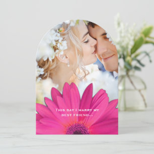 Foto Vintag Damask Pink Gerber Daisy Wedding Einladung
