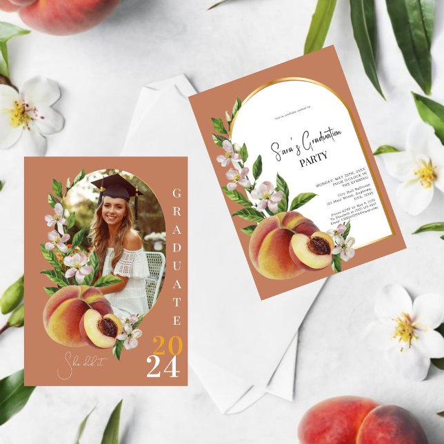 Foto Vintag Inspiriert Ästhetische Pfirsichfarben  Einladung (Personalize your graduation party with our unique vintage invites! )