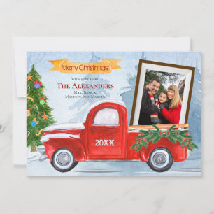 Foto Vintag Red Truck Winter Bäume Weihnachten