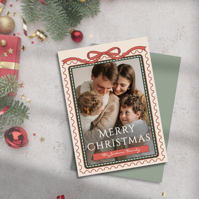 Foto Vintage Briefmarke Coquette Einladung (Family Photo Vintage Christmas Stamp Coquette Invitation)