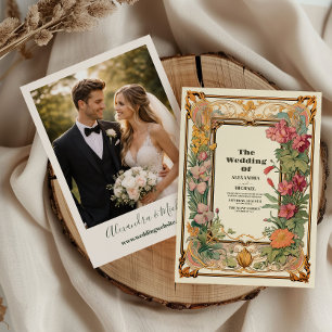 Foto Vintage Florale Kunst Neue Hochzeit Einladung
