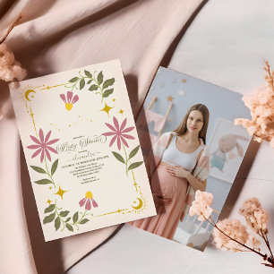 Foto Vintage Himmels Botanische Babyparty Einladung