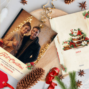 Foto Vintages Skript Traditionelle erste Weihnacht Feiertagskarte