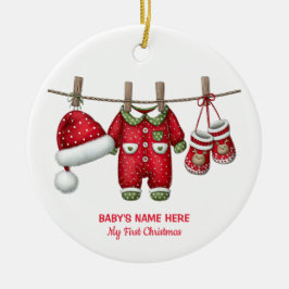 Foto vom ersten Weihnachten des Babys in Aquarell Keramik Ornament