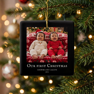 Foto vom ersten Weihnachten von Zwillingen Schwarz Keramikornament