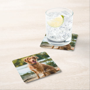 Foto vom Hund Personalisiertes Frohe Weihnachten Rechteckiger Pappuntersetzer