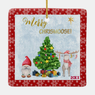 Foto vom Kind - Gnom Santa, Baum und Elch Keramikornament