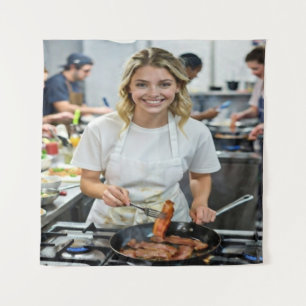 Foto vom Kochen von Bacon anpassen Wandteppich