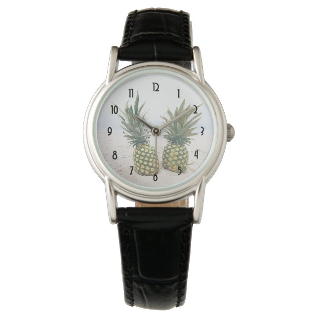 Foto von 2 Ananas am Strand Armbanduhr (Vorderseite)