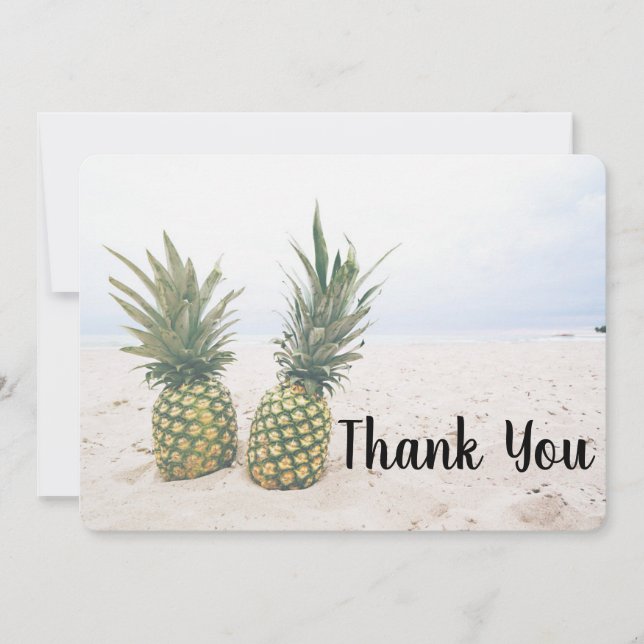 Foto von 2 Ananas am Strand Dankeskarte (Vorderseite)