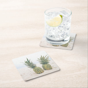 Foto von 2 Ananas am Strand Rechteckiger Pappuntersetzer