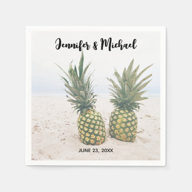 Foto von 2 Ananas auf einer Hochzeit am Strand Serviette (Vorderseite)