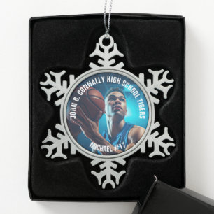 Foto von Basketballspieler der High School Schneeflocken Zinn-Ornament