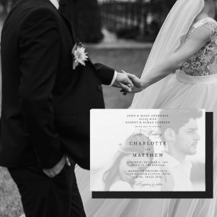 Foto von beiden Eltern schwarz-weiße Hochzeit Einladung
