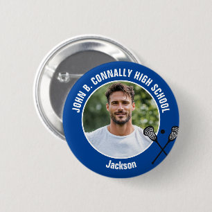 Foto von blauem Lacrosse-Spieler Hochspirige Schul Button