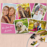 Foto von Collage 5 Pictures and Custom Text - Pink<br><div class="desc">Personalized jigsaw puzzle - add 5 of your favorite - fotos und your custom text. Die Design Feys haben Bilder von 5 Pictures, each with a white frame. Die Fotos sind pink background and your custom wording is lettered in neat script typography. The sample wording reads "we love you [name]"...</div>