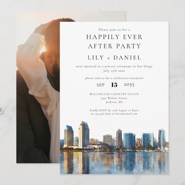 Foto von der Hochzeit in San Diego - Happy End Einladung (Vorne/Hinten)