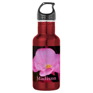 Foto von Eleganter heißrosa Blume Namen hinzufügen Edelstahlflasche