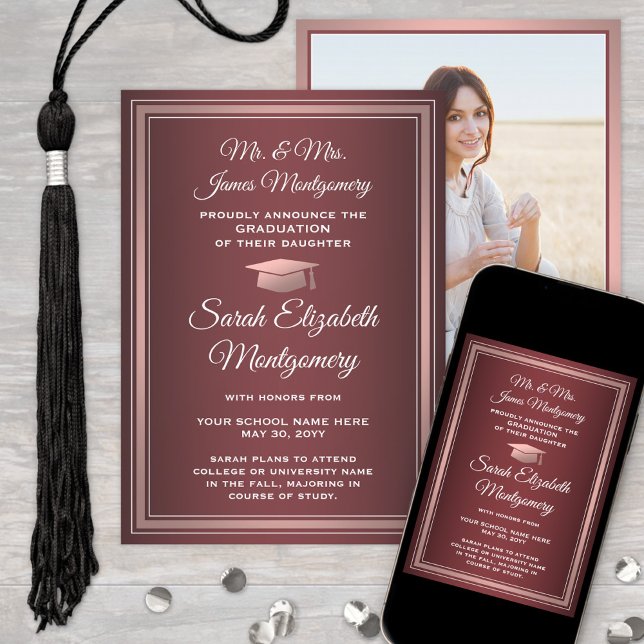 Foto von Eltern Abschluss Burgundy Red & Pink Ankündigung (Von Creator hochgeladen)