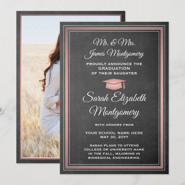 Foto von Eltern - Halbpension und rosa Abschluss Ankündigung (Vorne/Hinten)