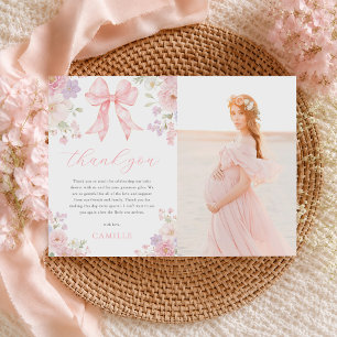 Foto von Floral Girl Baby Shower mit rosa Schleife Dankeskarte